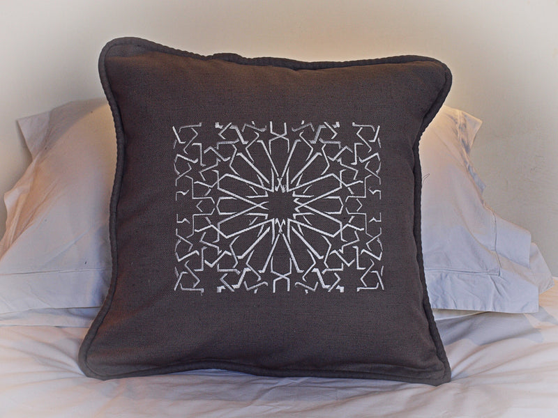 Embroidered square geometric cushion cover 