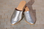 Silver Leather Wedge Babouche Shoes