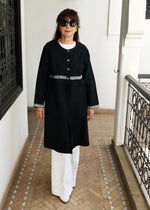 Smock Coat, Embroidered Navy Linen