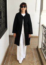 Caftan Coat, Short Embroidered Black Linen