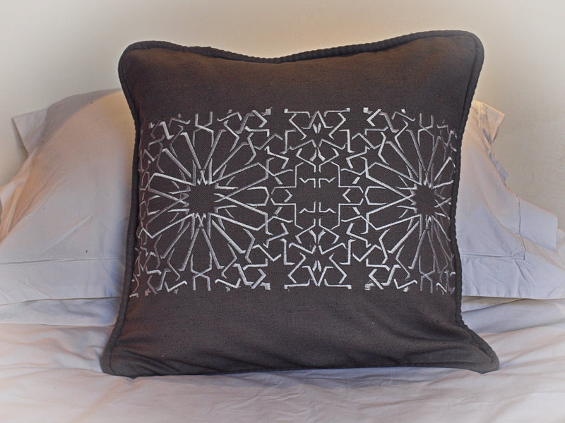 Embroidered geometric panel cushion cover 