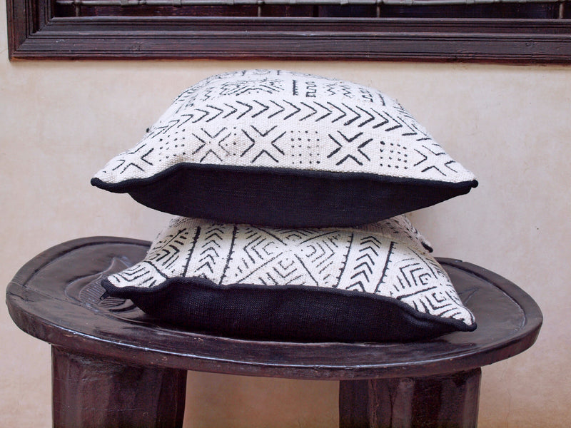 Pair of black & white mud cloth cushion covers 