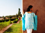 Turquoise silk hand embroidered poncho