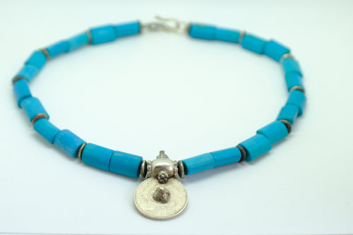 Turquoise and silver coin necklace 