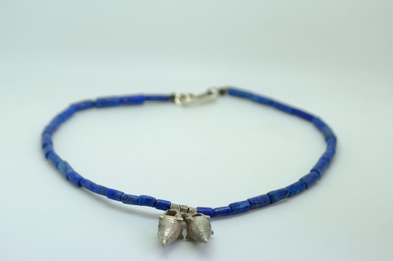 Lapis and  silver African beaD necklace
