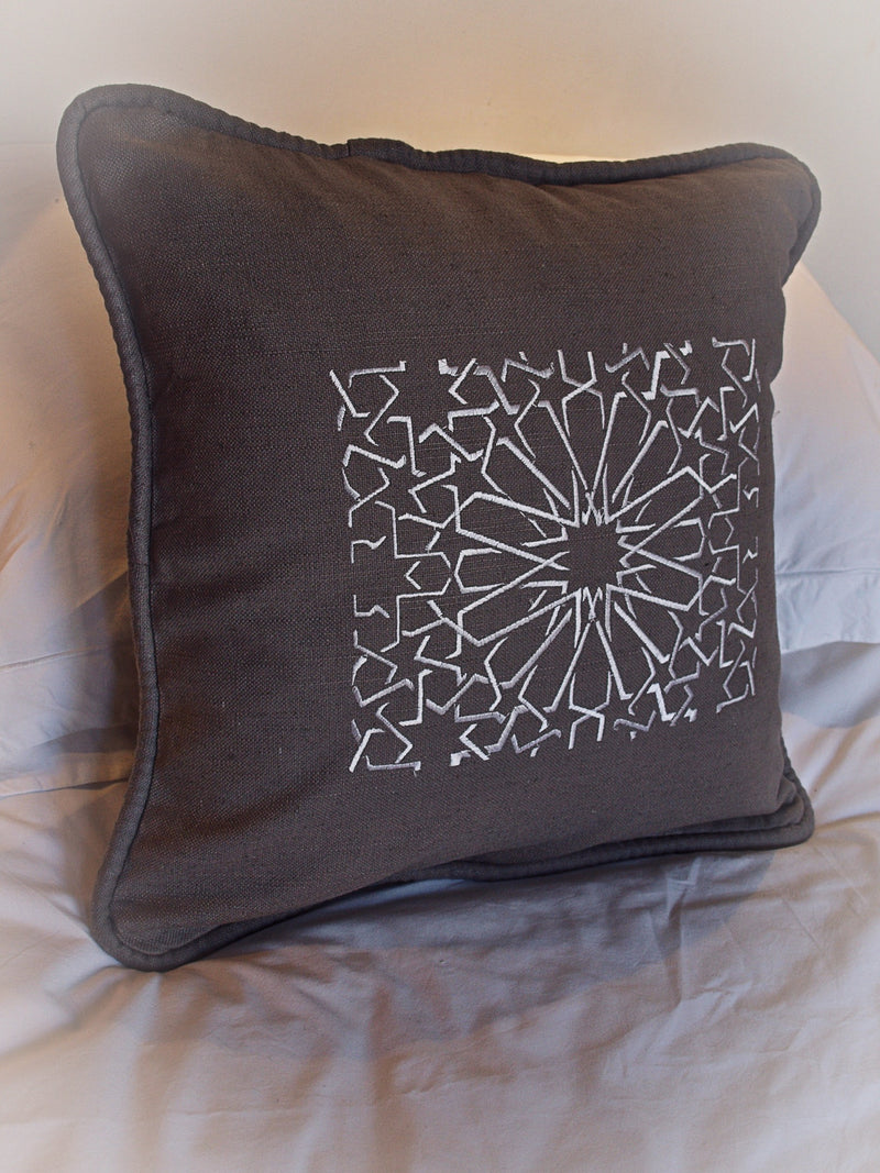 Pair of Grey Linen Embroidered Cushion Covers