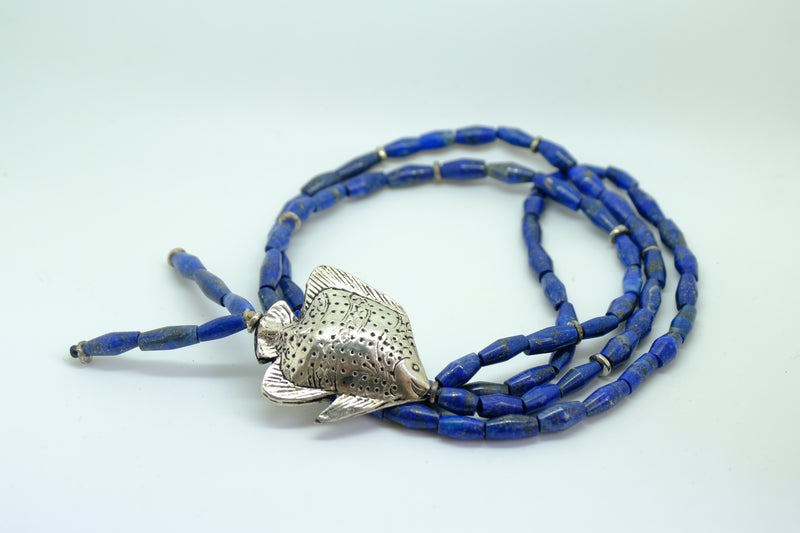 Lapis and silver fish necklace
