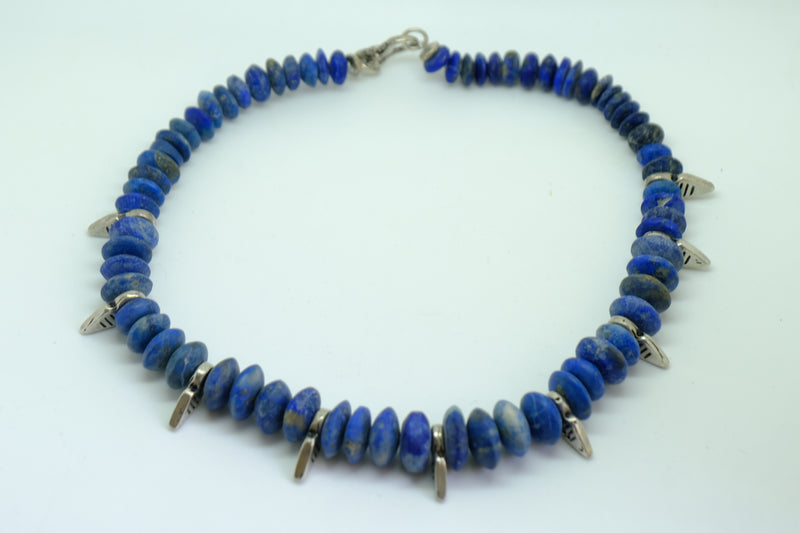 Lapis and Silver Touareg Gall Cross Necklace