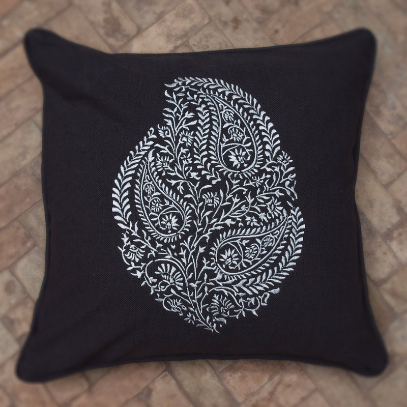 Dark grey linen embroidered cushion covers