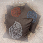 Embroidered beige linen cushion covers