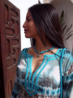 Turquoise and silver Touareg necklace worn