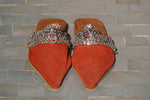 Orange Suede & Raffia Sequinned Pointed Babouche Shoes