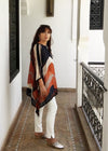 Poncho, Chiffon (Terracotta & Navy With Hand Embroidered Shoulder Detail)