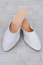 White Leather Wedge Babouche Shoes