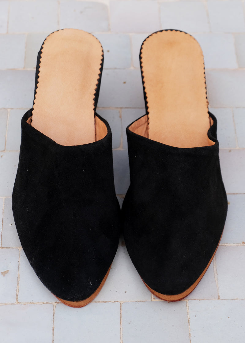 Navy Suede Wedge Babouche Shoes