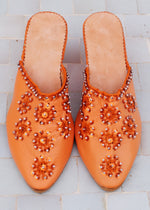 Orange Leather & Sequin Wedge Babouche Shoes