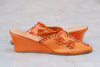Orange Leather & Sequin Wedge Babouche Shoes