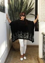 Poncho, Chiffon ( Black With White Embroidery Detail)