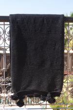 Black Cotton Pom-Pom Blanket