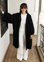 Kimono Coat, Embroidered Black Linen