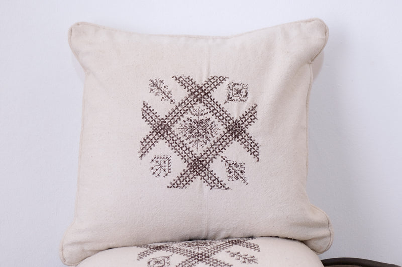 Pair of Brown & Cream Fes Embroidered Cotton Cushion Covers