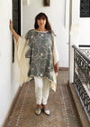 Poncho, Silk (Black & Cream With Hand Embroidered Shoulder Detail)