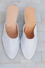 White Leather Wedge Babouche Shoes