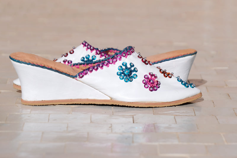 Multicoloured Leather & Sequin Wedge Babouche Shoes