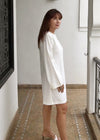Linen Hand Embroidered Short Caftan Dress, Cream