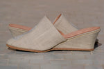 Embroidered Linen Wedge Babouche Shoes