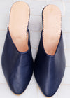 Navy Leather Wedge Babouche Shoes