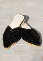 Black Raffia & Sequinned Babouche Shoes