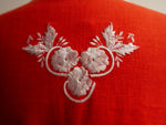 Linen Embroidered Short Caftan Dress , Orange & White