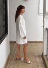 Linen Hand Embroidered Short Caftan Dress, Cream