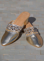 Gold Leather & Sequin Wedge Babouche Shoes