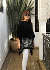 Poncho, Chiffon ( Black With White Embroidery Detail)