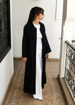 Caftan Coat, Long Embroidered Black Linen