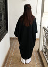 Cocoon Coat, Long Embroidered Navy Linen