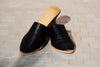 Black Leather Wedge Babouche Shoes