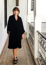 Leyla Dress, Short With Long Sleeves (Navy Velvet)
