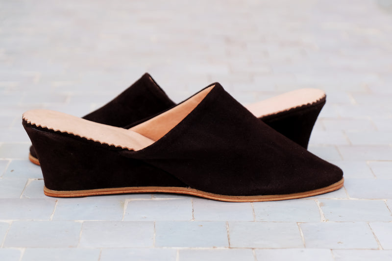 Brown Suede Wedge Babouche Shoes