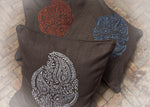 Pair of Beige Linen Embroidered Paisley Cushion Covers