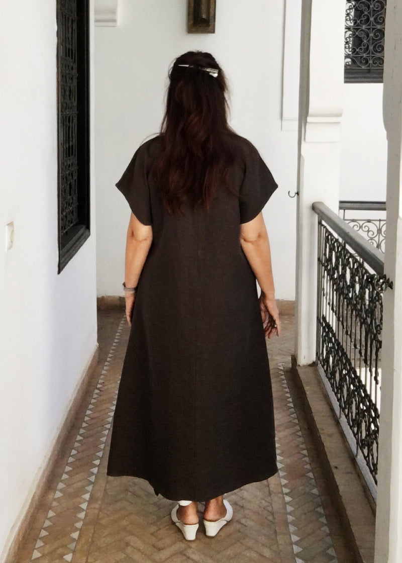 Safi Sleeveless Maxi Dress, Brown Linen