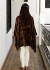 Poncho, Crushed Velvet With Hand Embroidered Shoulder Detail (Tan)