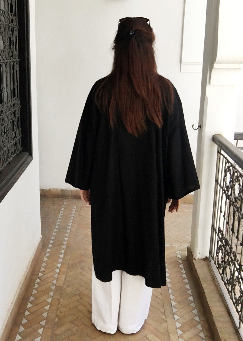 Kimono Coat, Black Linen