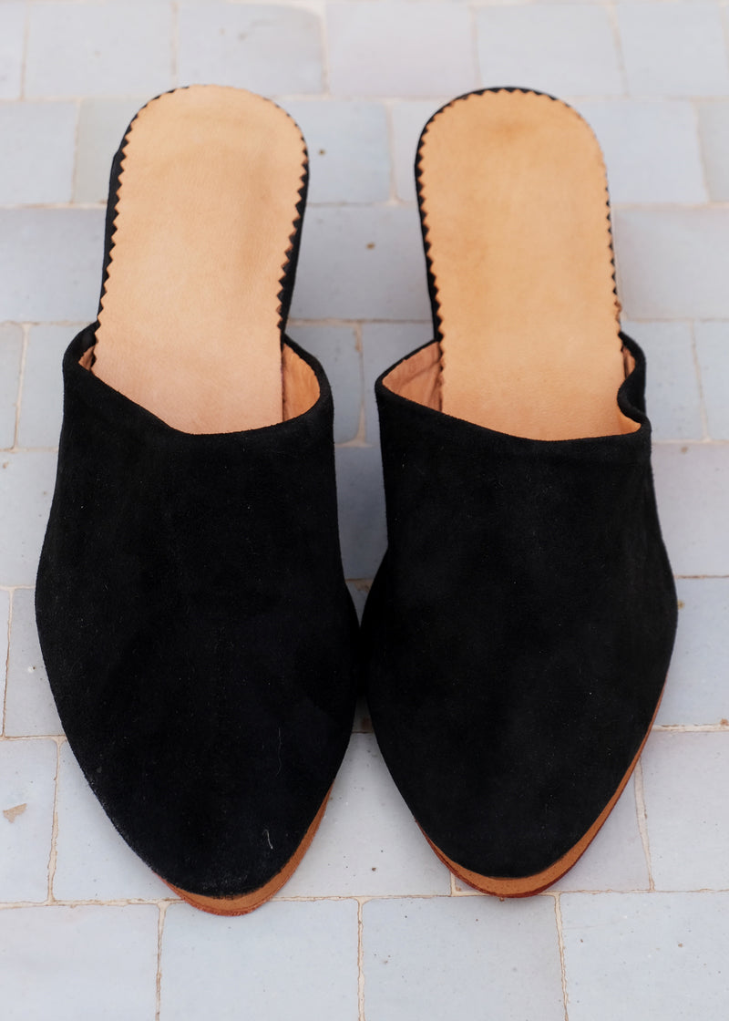 Black Suede Wedge Babouche Shoes