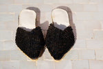 Black Raffia & Sequinned Babouche Shoes