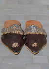 Bronze Leather & Raffia Sequinned Pointed Babouche Shoes
